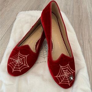 Charlotte Olympia velvet patterned loafer Suede Ballet size 35